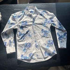Men's Blue Floral Button-Down Shirt